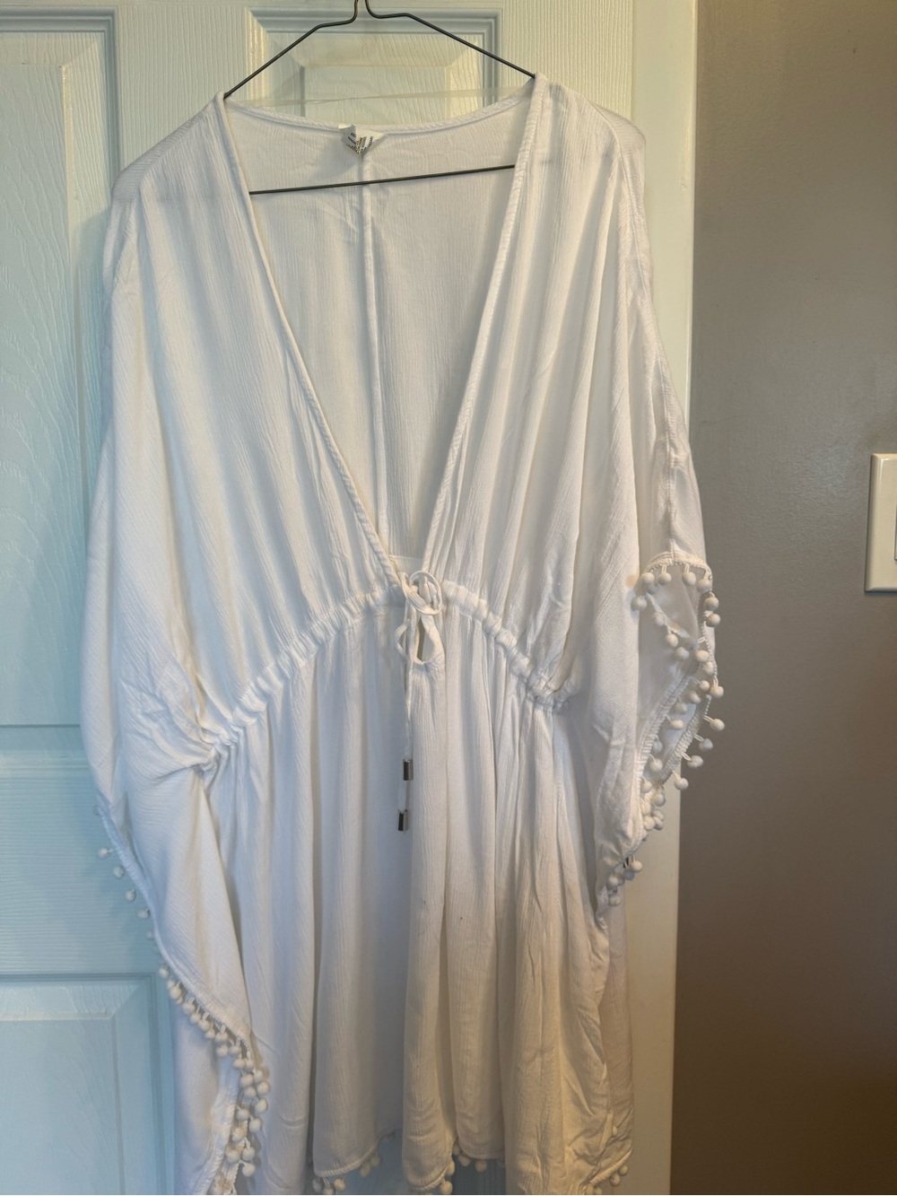 White Pom-Pom Swim Coverup